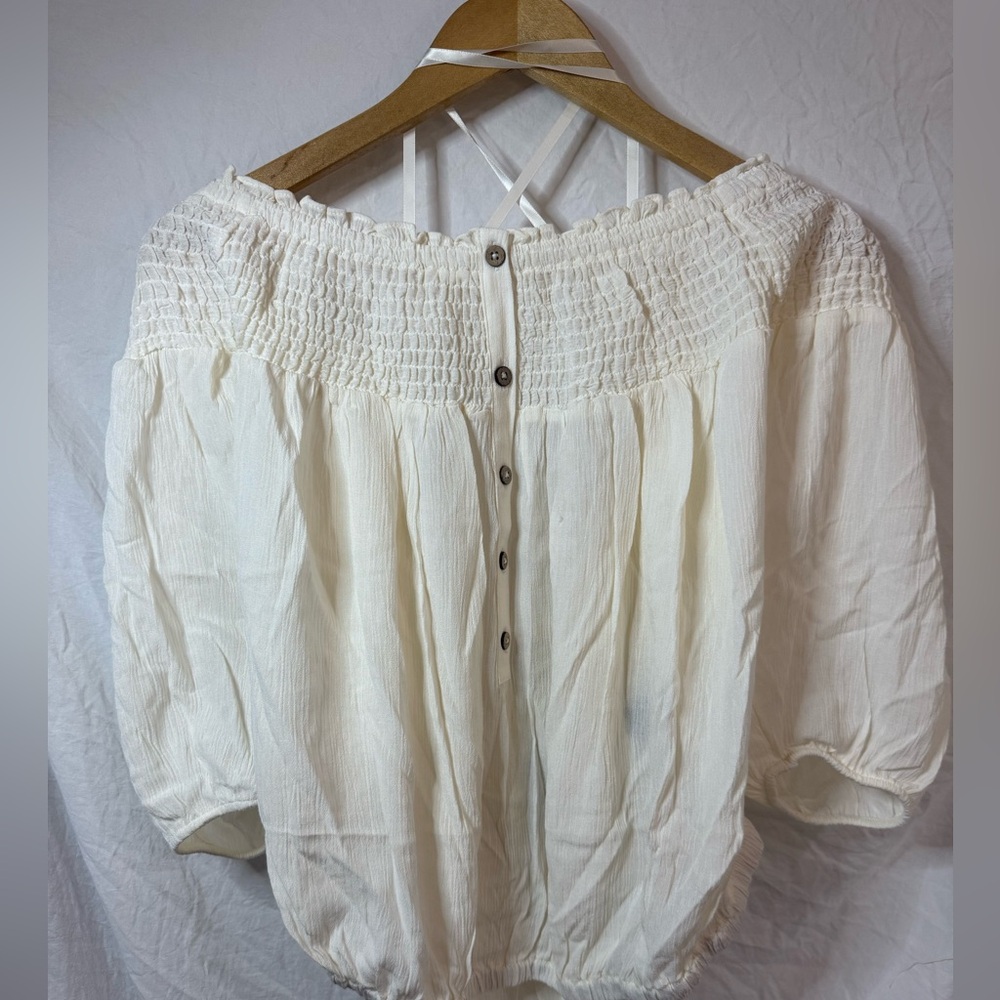 Torrid Cream Smocked Off-Shoulder Blouse